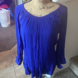 INC International Concepts Royal Blue Long Sleeve Peasant Top